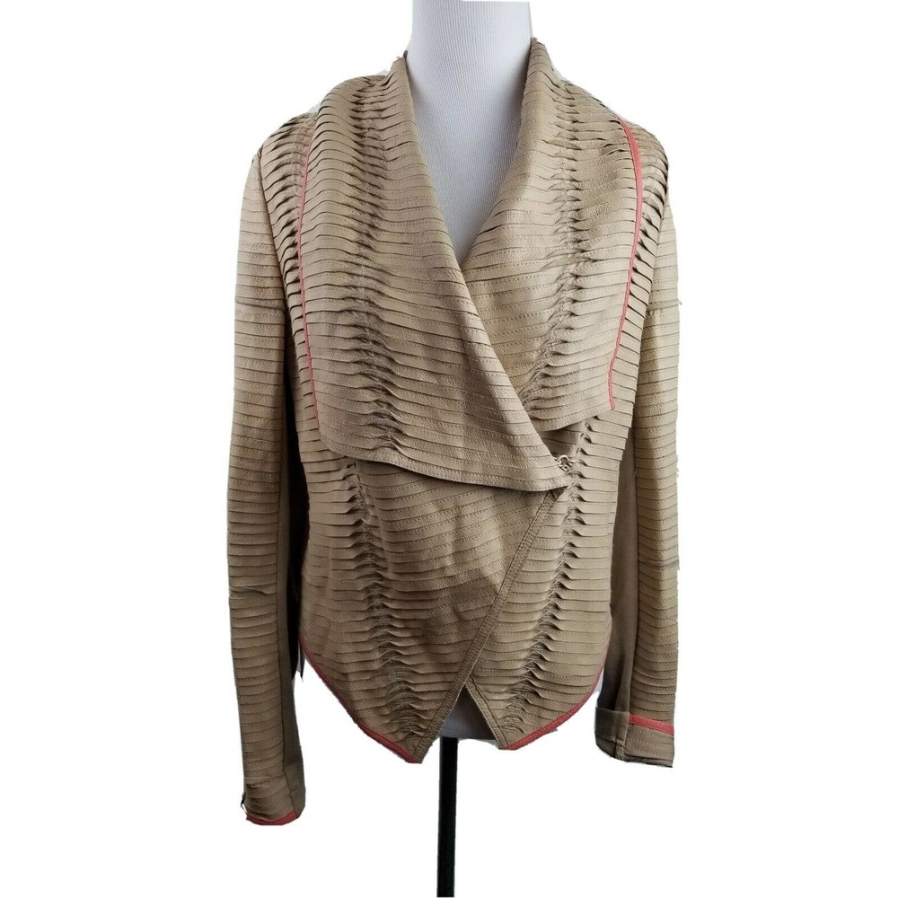 BADGLEY MISCHKA Women JACKET Brown Leather Wrap Medium Zippers Moto Tan